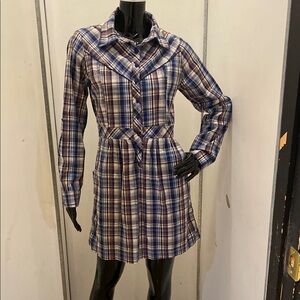 Heritage 1981 Plaid Long Sleeve Dress - Blue and White
